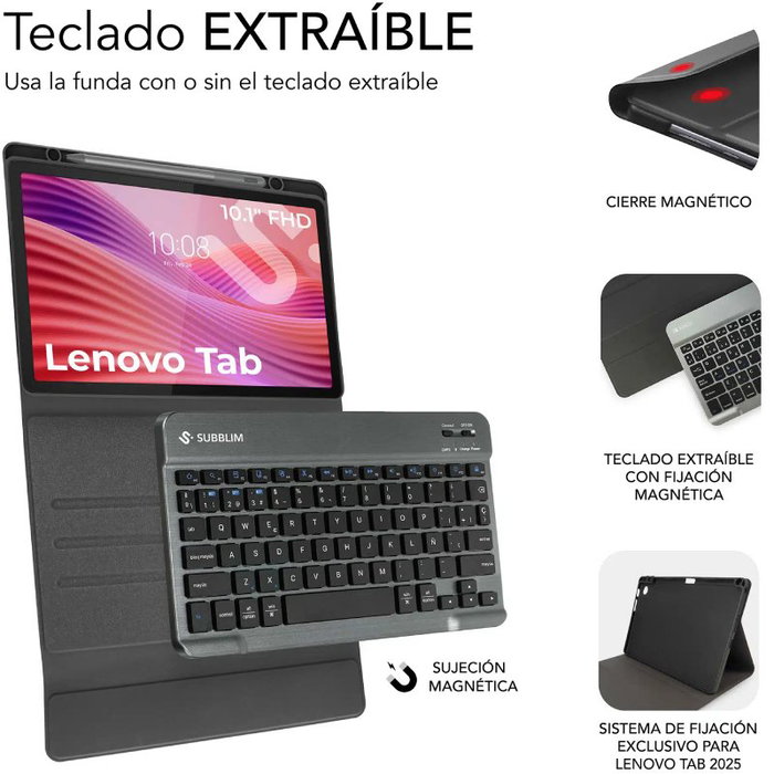 Subblim Funda con Teclado Shock Case para Lenovo Tab 10.1" 2025, Negra